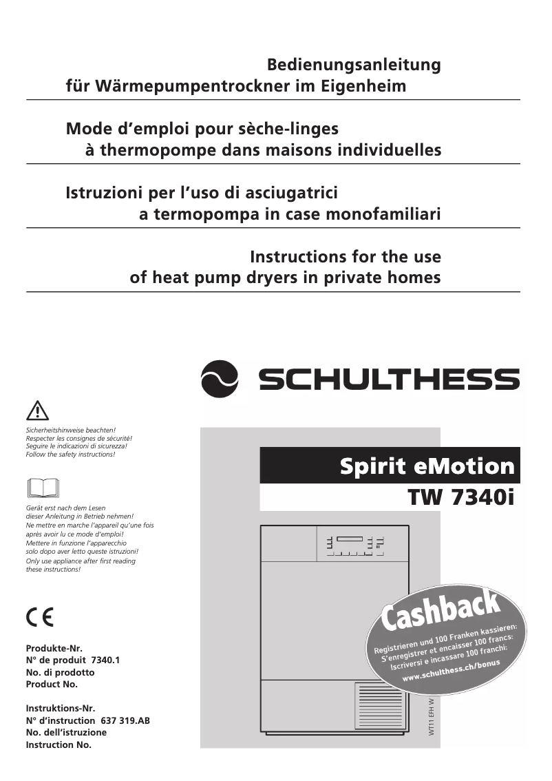 Page n°1 - Manuel utilisateur Schulthess Spirit TopLine TW 7340i