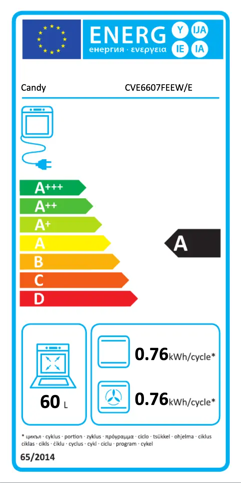 Page n°1 - Label énergétique Candy CVE6607FEEW/E