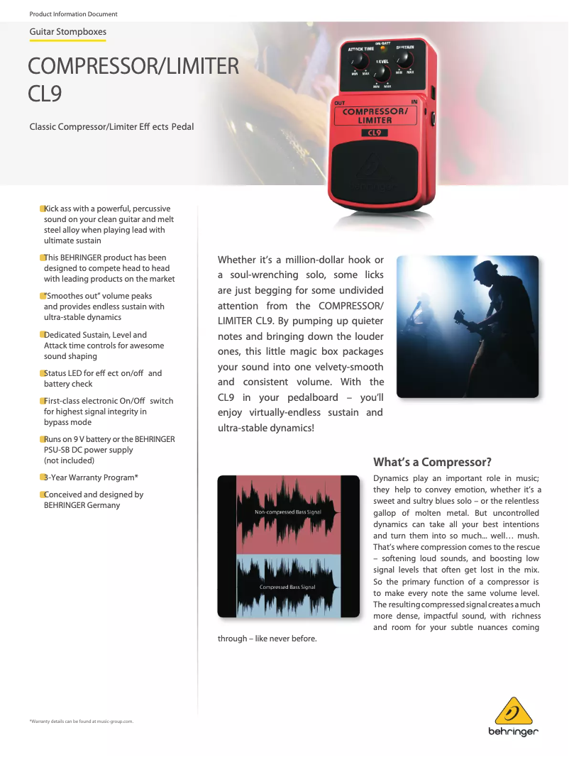 Página 1 del manual Ficha técnica Behringer CL9 Compressor/Limiter