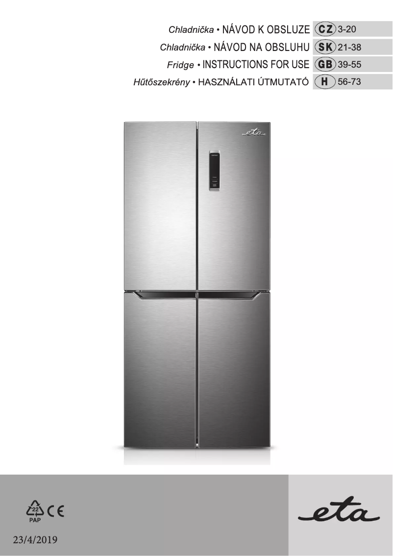 Page 1 de la notice Manuel utilisateur Eta 139090010