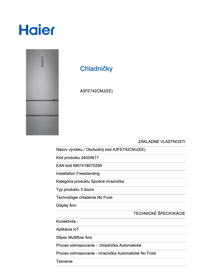 Image de la première page du manuel de l'appareil A3FE742CMJ