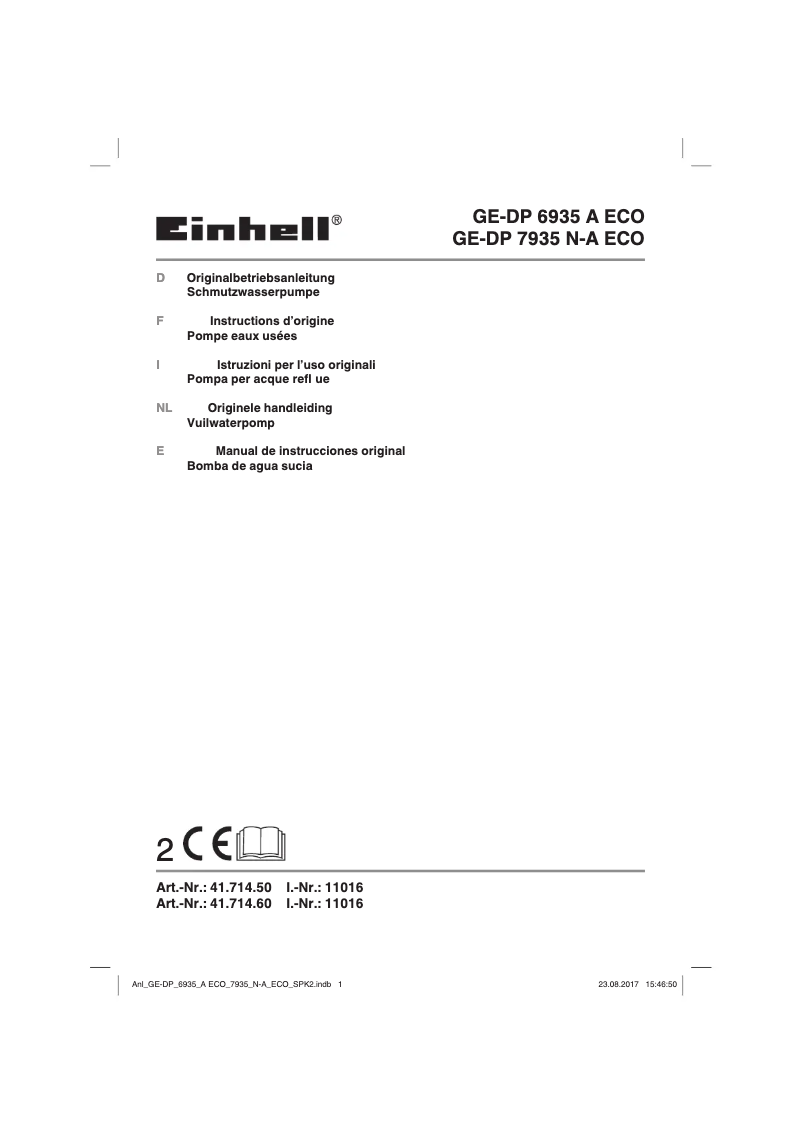 Page n°1 - Manuel utilisateur Einhell GE-DP 6935 A Eco