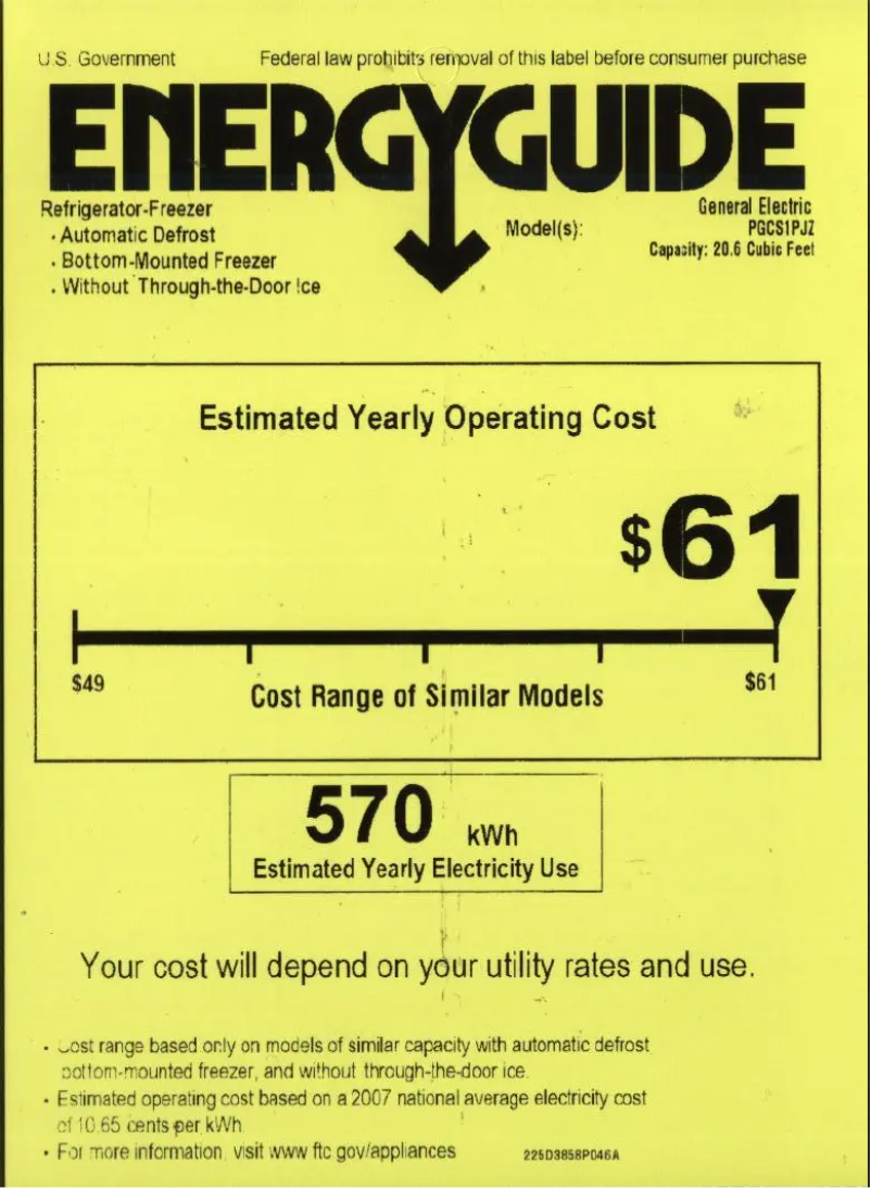 Page n°1 - Label énergétique GE PGCS1PJZSS