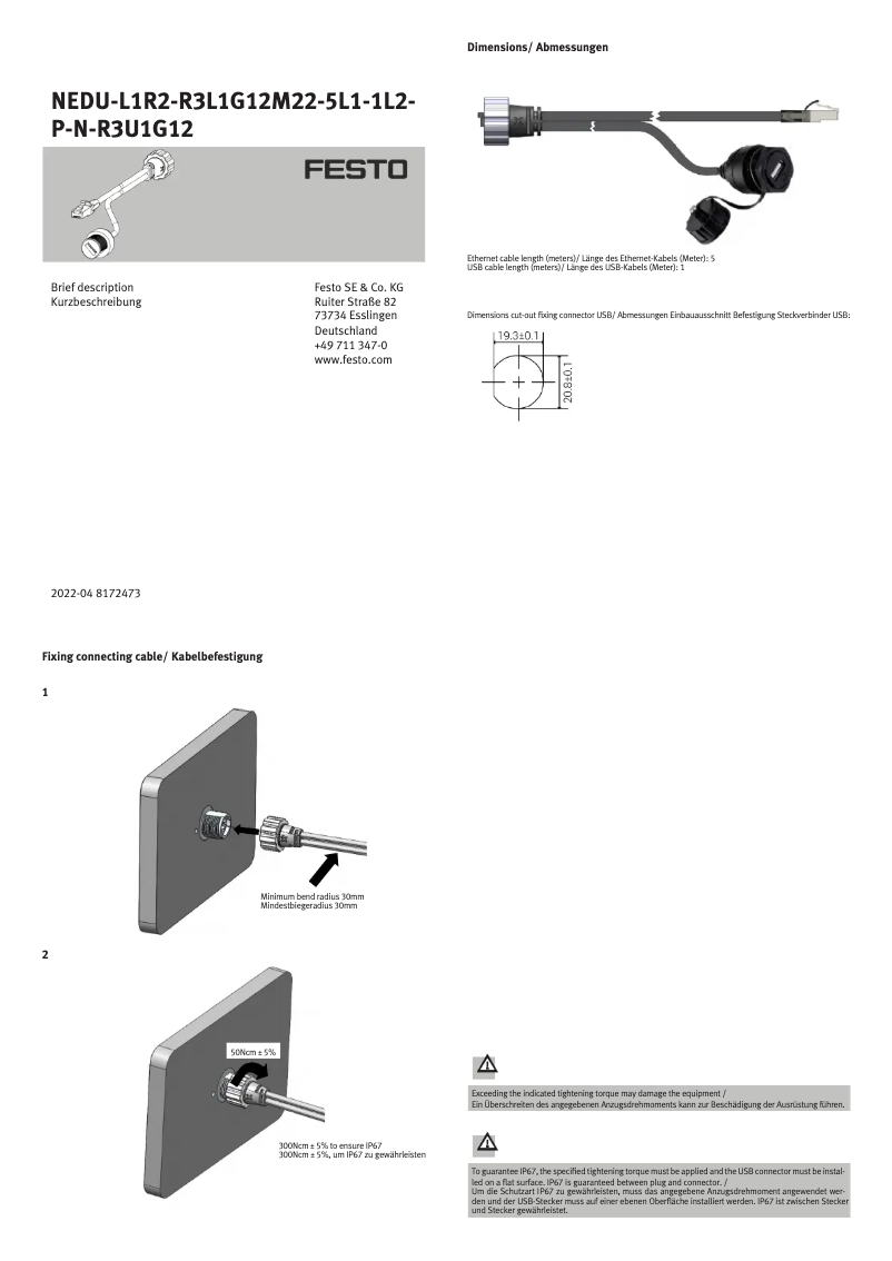 Page 1 de la notice Manuel utilisateur Festo NEDU-L1R2-R3L1G12M22-5L1-1L2-P-N-R3U1G12