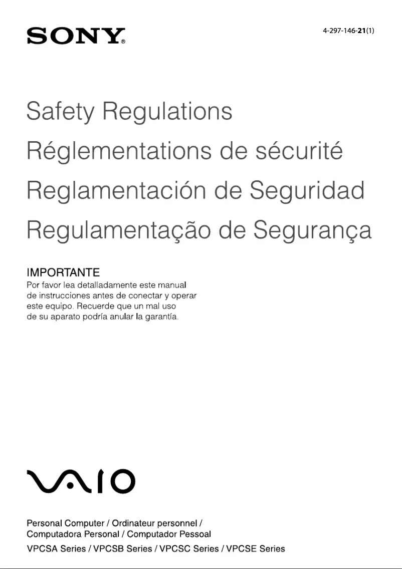 Page n°1 - Instructions de sécurité Sony Vaio VPCSE16FX