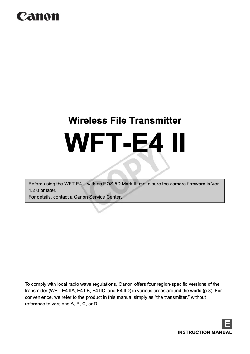 Page 1 de la notice Manuel utilisateur Canon WFT-E4 II A