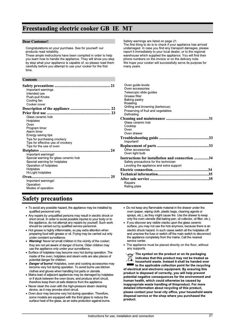 Page n°1 - Manuel utilisateur Gorenje EC 7304 W