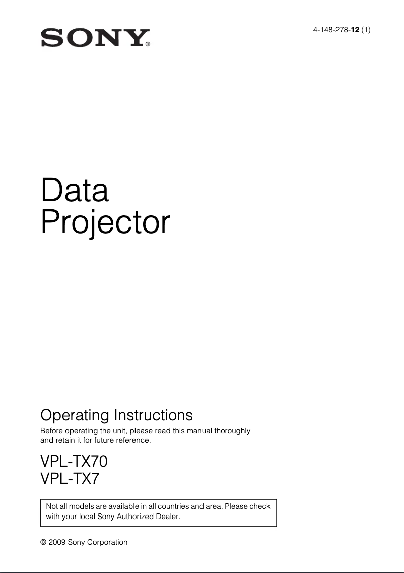 Imagen de la primera página del manual del dispositivo VPL-TX70