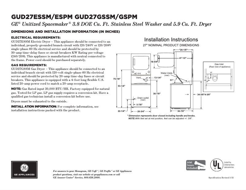 Image de la première page du manuel de l'appareil GUD27ESPMDG
