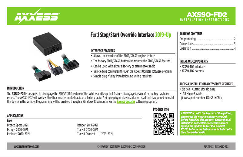 Imagen de la primera página del manual del dispositivo AXSSO-FD2