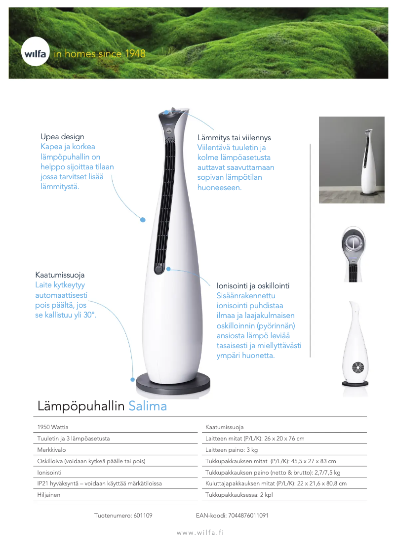 Page 1 de la notice Fiche technique Wilfa Salima TFH-2000W