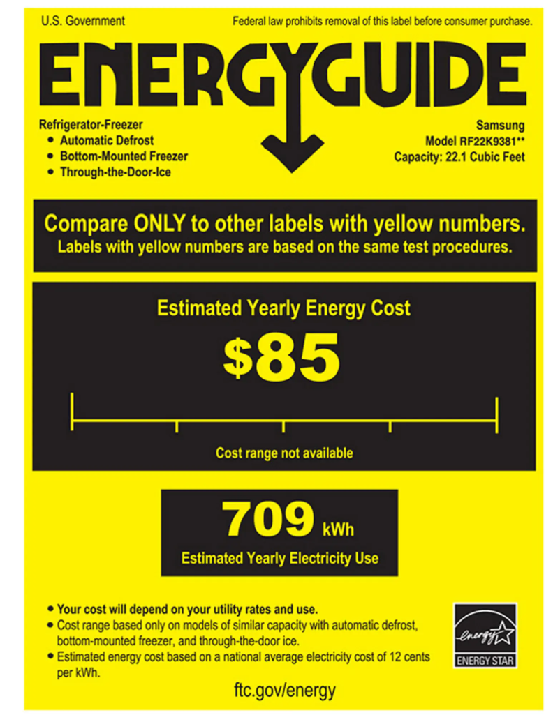 Page 1 de la notice Label énergétique Samsung RF22K9381SR