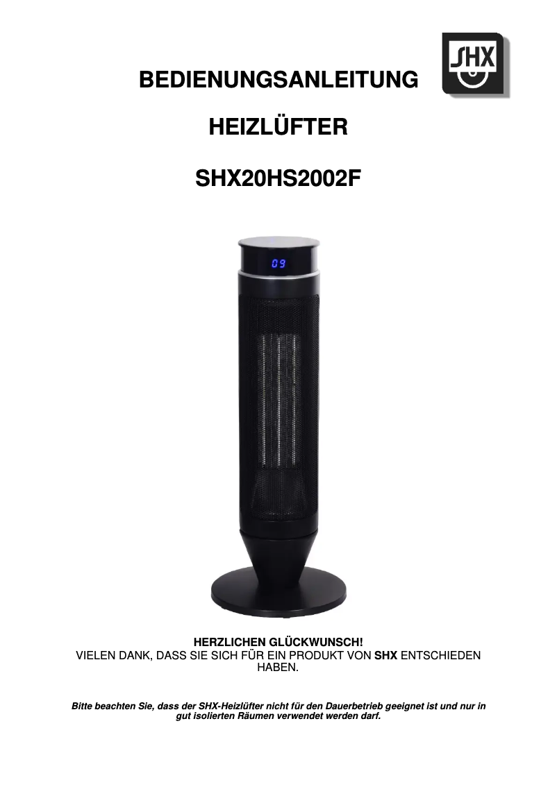 Page 1 de la notice Manuel utilisateur SHX SHX20HS2002F