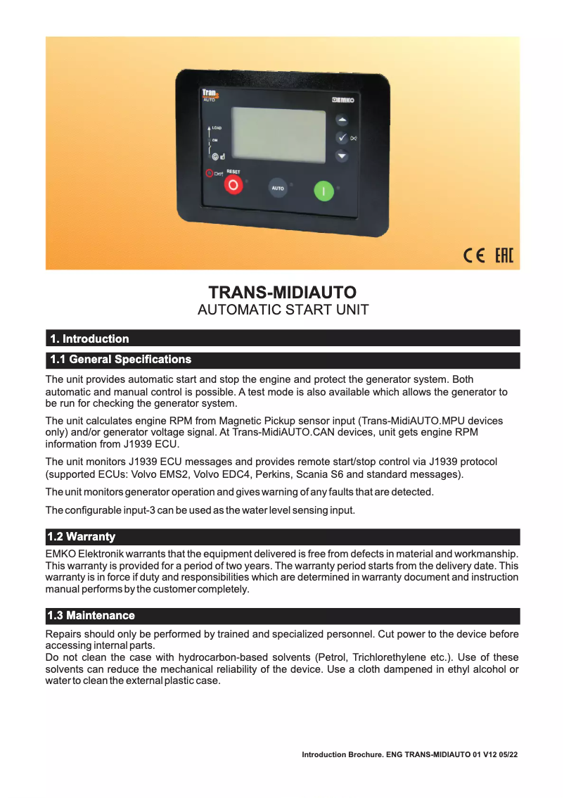 Page 1 de la notice Brochure Emko Trans-MidiAUTO