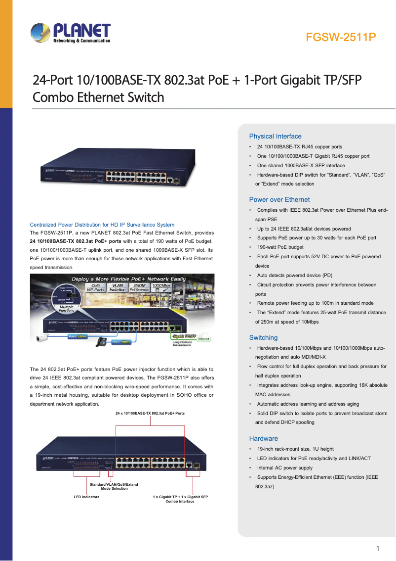 Page n°1 - Fiche technique Planet FGSW-2511P