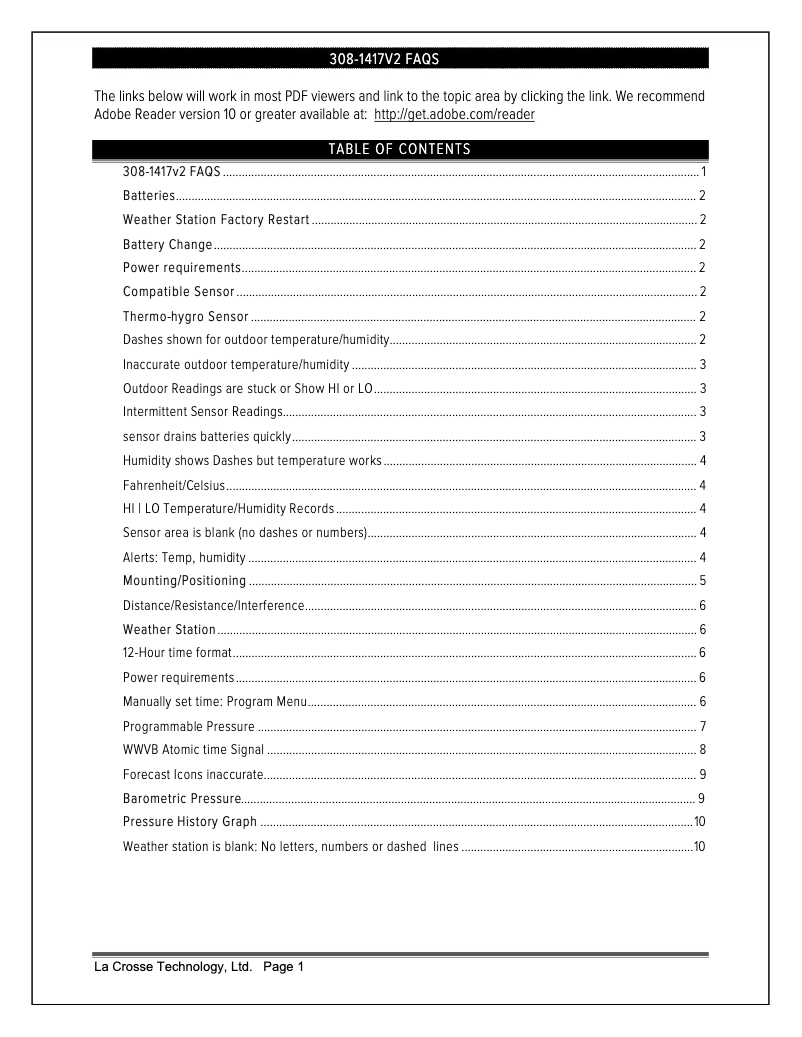Page n°1 - FAQ La Crosse Technology 308-1417V3