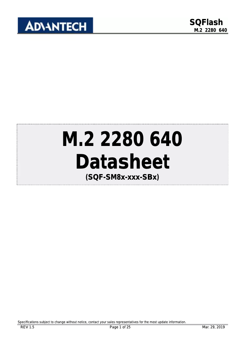 Page 1 of the manual User Manual Advantech SQF-SM8U4-256G-SBC
