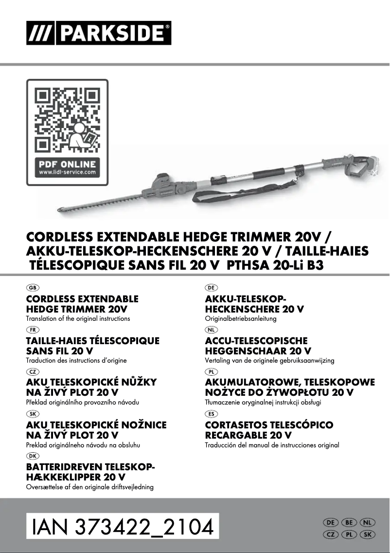 Page 1 de la notice Manuel utilisateur Parkside PTHSA 20-Li B3