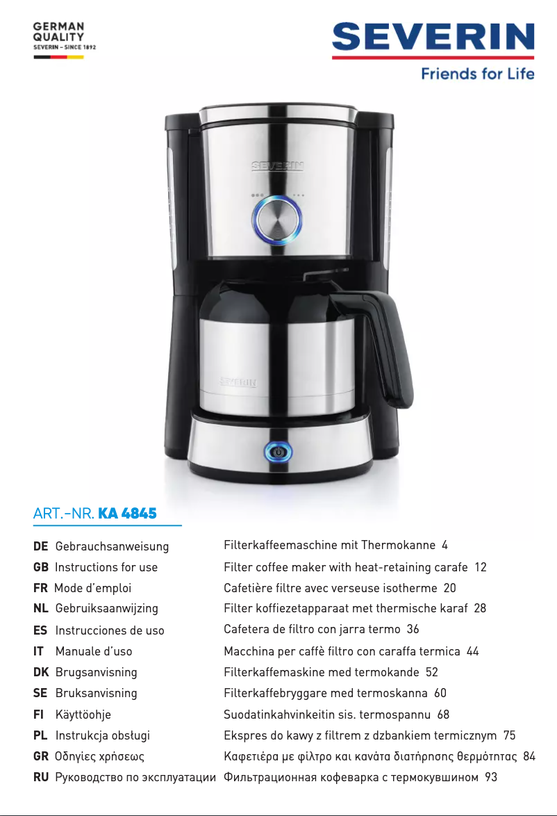 Page 1 de la notice Fiche technique Severin KA 4845