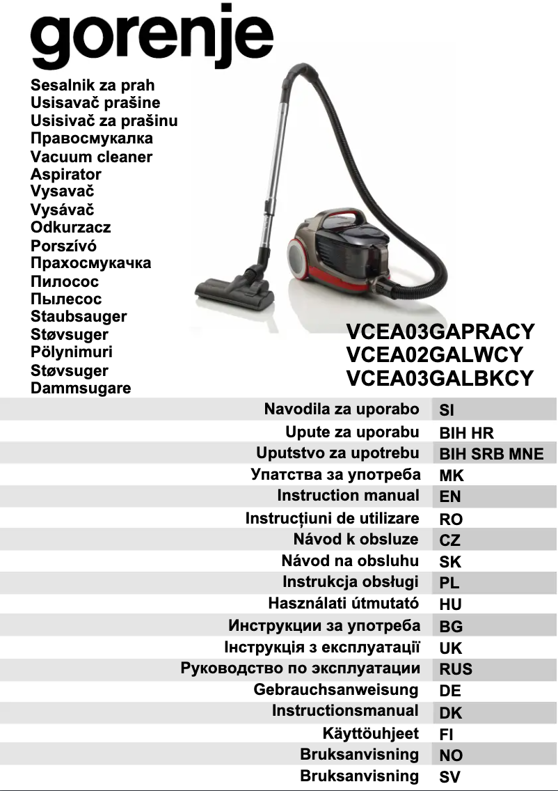 Page n°1 - Manuel utilisateur Gorenje VCEA02GALWCY