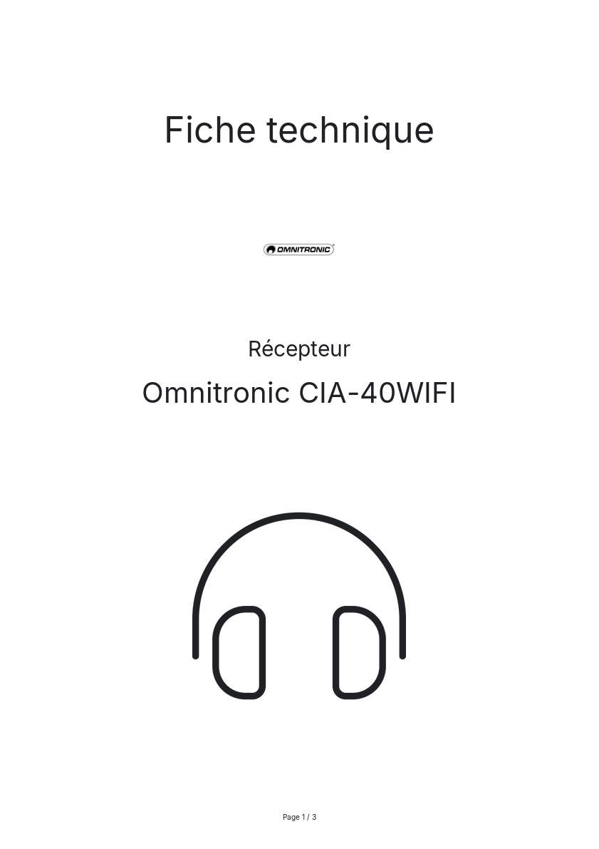 Page n°1 - Fiche technique Omnitronic CIA-40WIFI