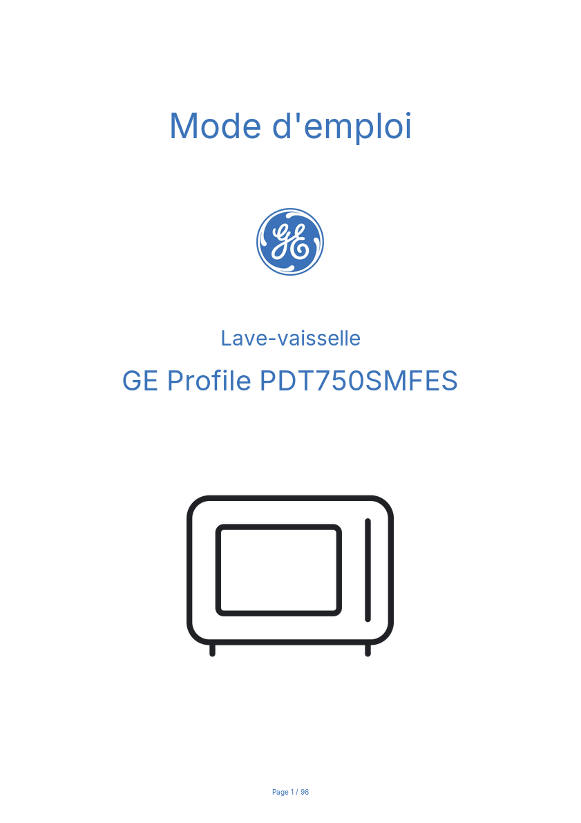 Page n°1 - Mode d'emploi GE Profile PDT750SMFES