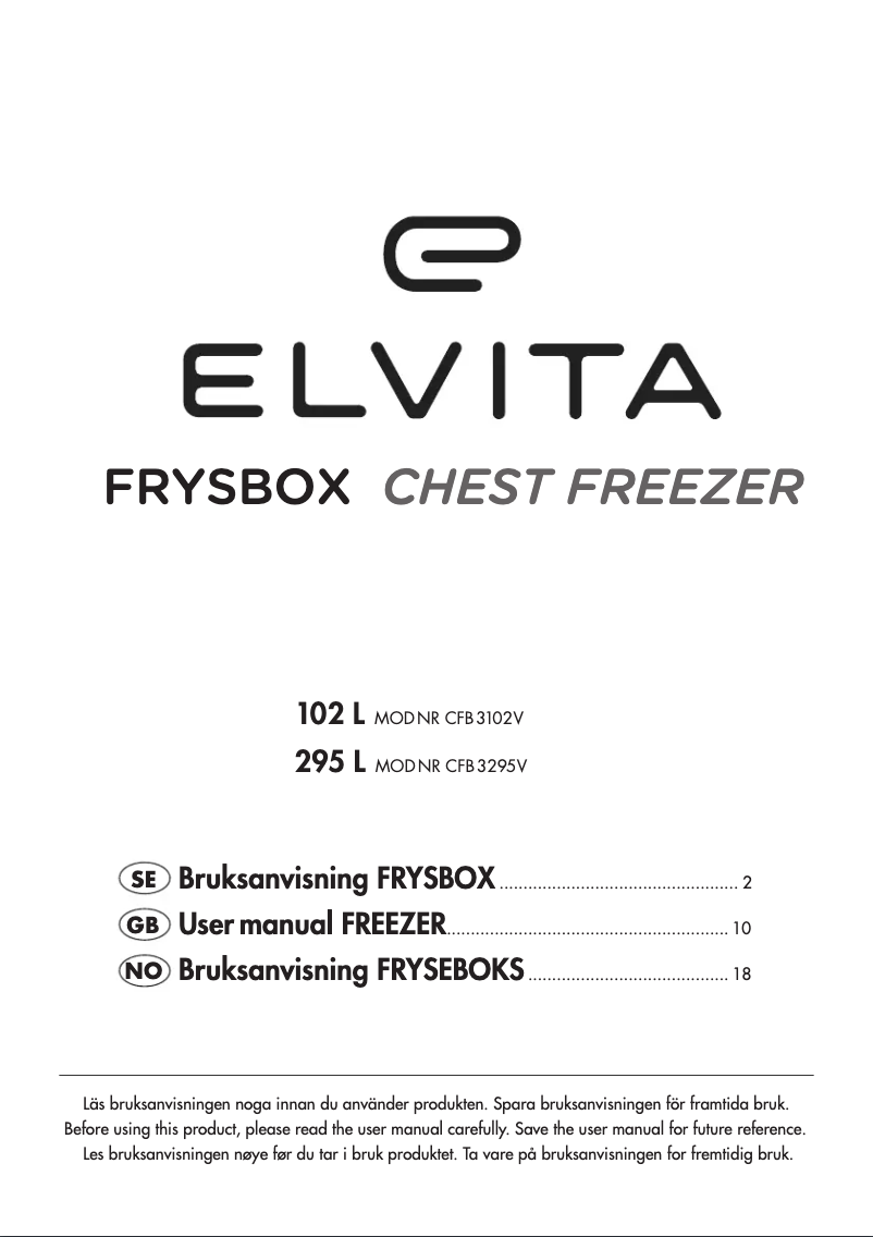 Page 1 de la notice Manuel utilisateur Elvita CFB3295V