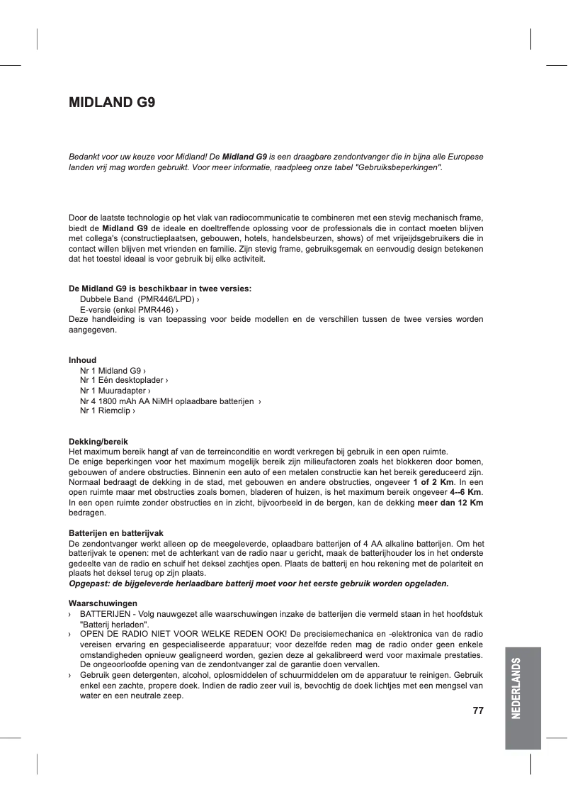 Page n°1 - Manuel utilisateur Midland G9 Mimetic