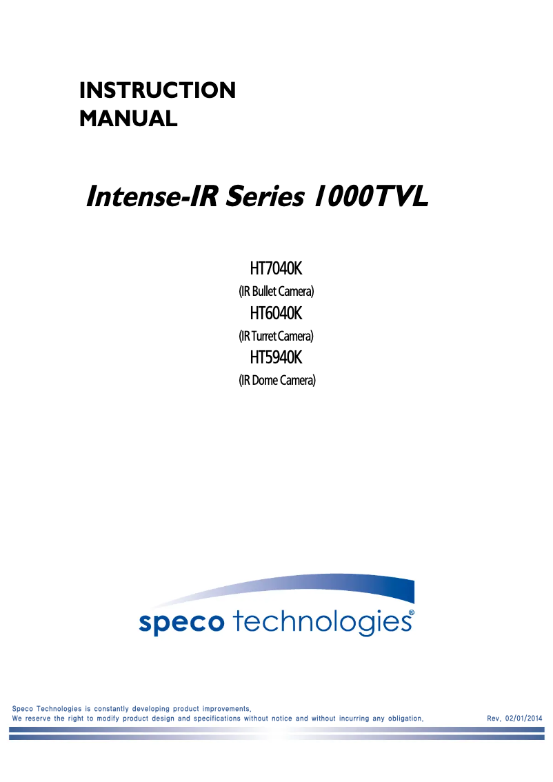 Page 1 de la notice Manuel utilisateur Speco Technologies HT7040K