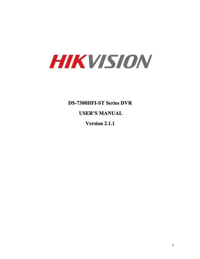 Page n°1 - Manuel utilisateur Hikvision DS-7308HFI-ST