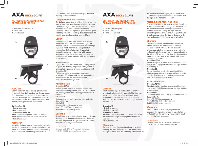 Page n°1 - Manuel utilisateur AXA Greenline 35