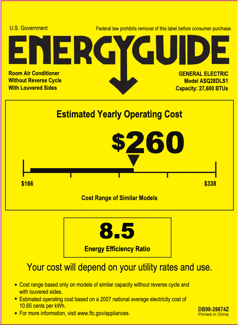 Page n°1 - Label énergétique GE ASQ28DL