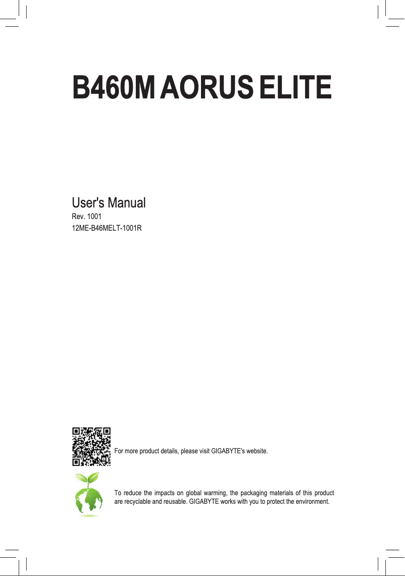 Page 1 de la notice Manuel utilisateur Gigabyte B460M AORUS Elite