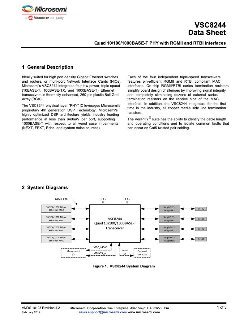 Page 1 de la notice Manuel utilisateur Microchip VSC8244