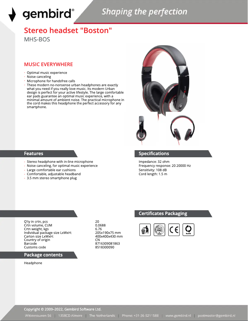 First page image of the manual for Boston MHS-BOS