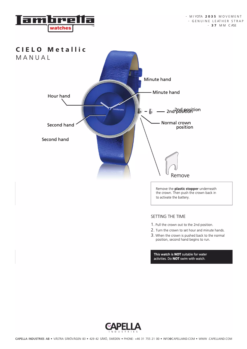 Imagen de la primera página del manual del dispositivo Cielo Metallic