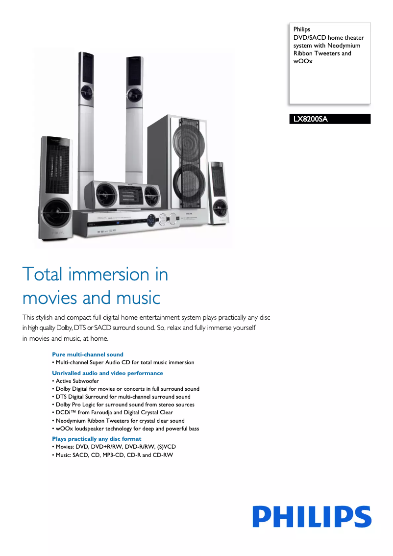Page n°1 - Fiche technique Philips LX8200SA