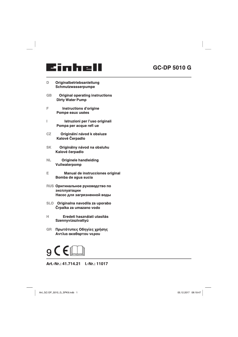 Page n°1 - Manuel utilisateur Einhell GC-DP 5010 G