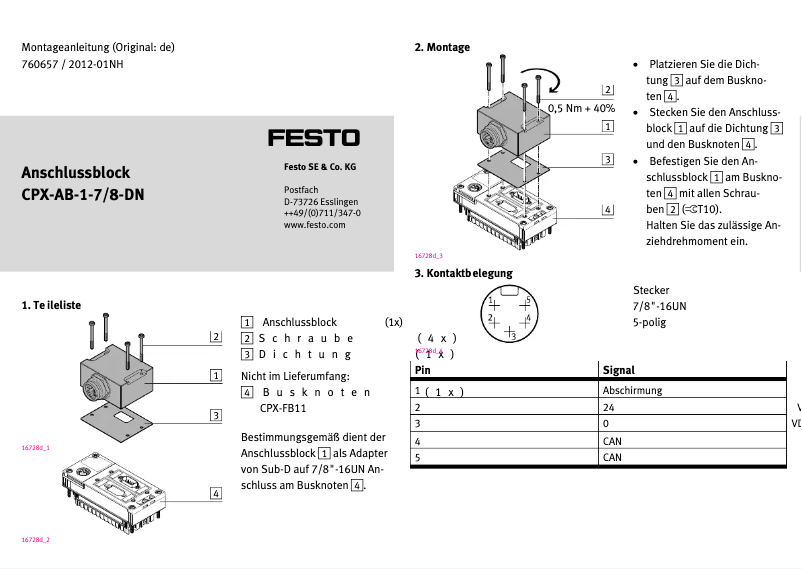 Page 1 de la notice Manuel utilisateur Festo CPX-AB-1-7/8-DN