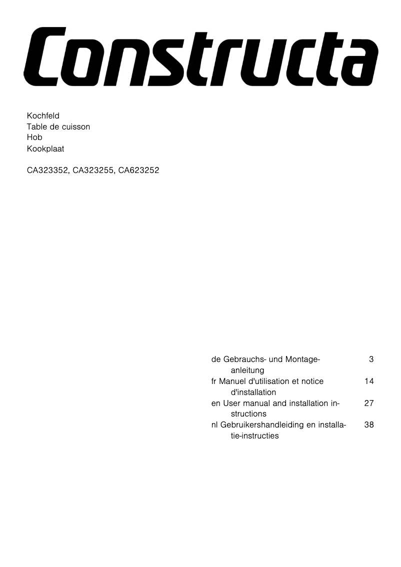 Page 1 de la notice Manuel utilisateur Constructa CA623252