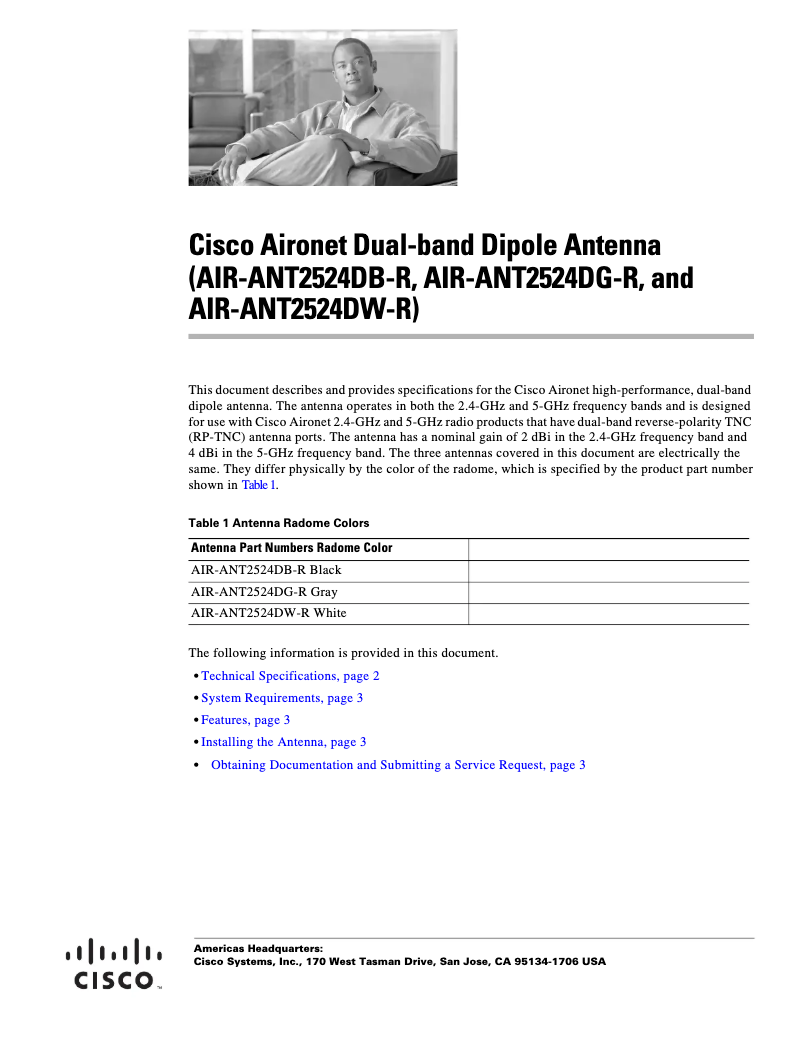 Page 1 de la notice Manuel utilisateur Cisco AIR-ANT2524DW-R=