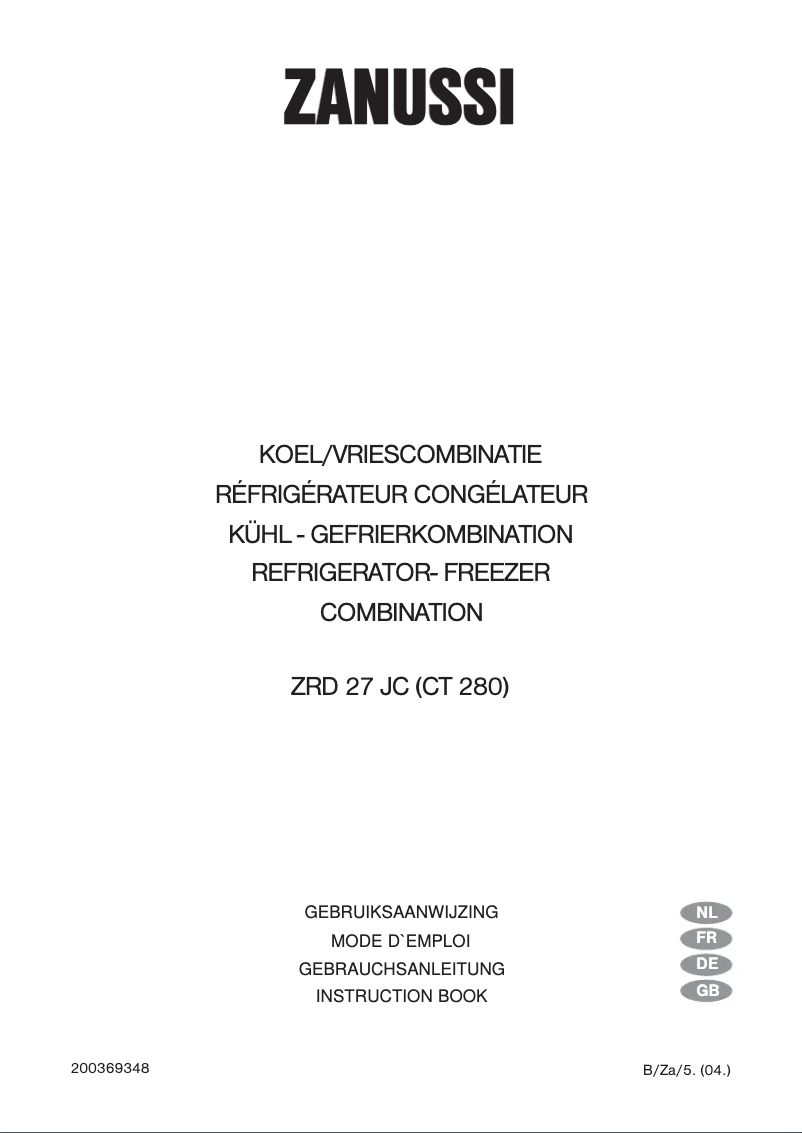 Page 1 de la notice Manuel utilisateur Zanussi ZRD 27 ja