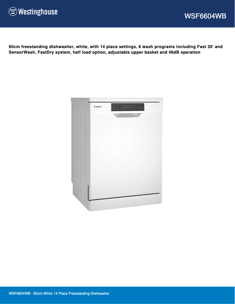 Page 1 de la notice Fiche technique Westinghouse WSF6604WB