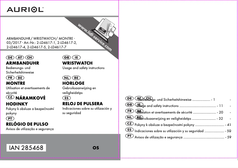 Page 1 de la notice Manuel utilisateur Auriol IAN 285468