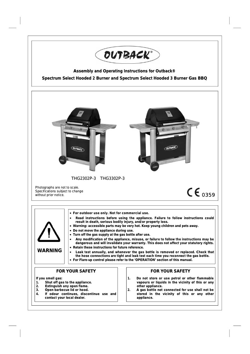 Page n°1 - Manuel utilisateur Outback d Spectrum Select Hooded 3 Burner