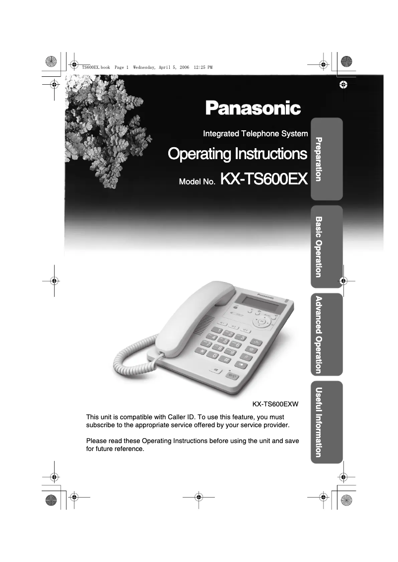 Page n°1 - Manuel utilisateur Panasonic KX-TS600EXB