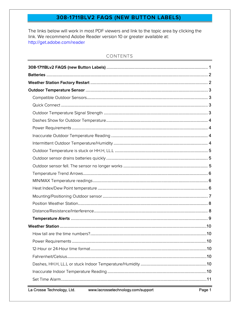 Page n°1 - FAQ La Crosse Technology 308-1711BLV2