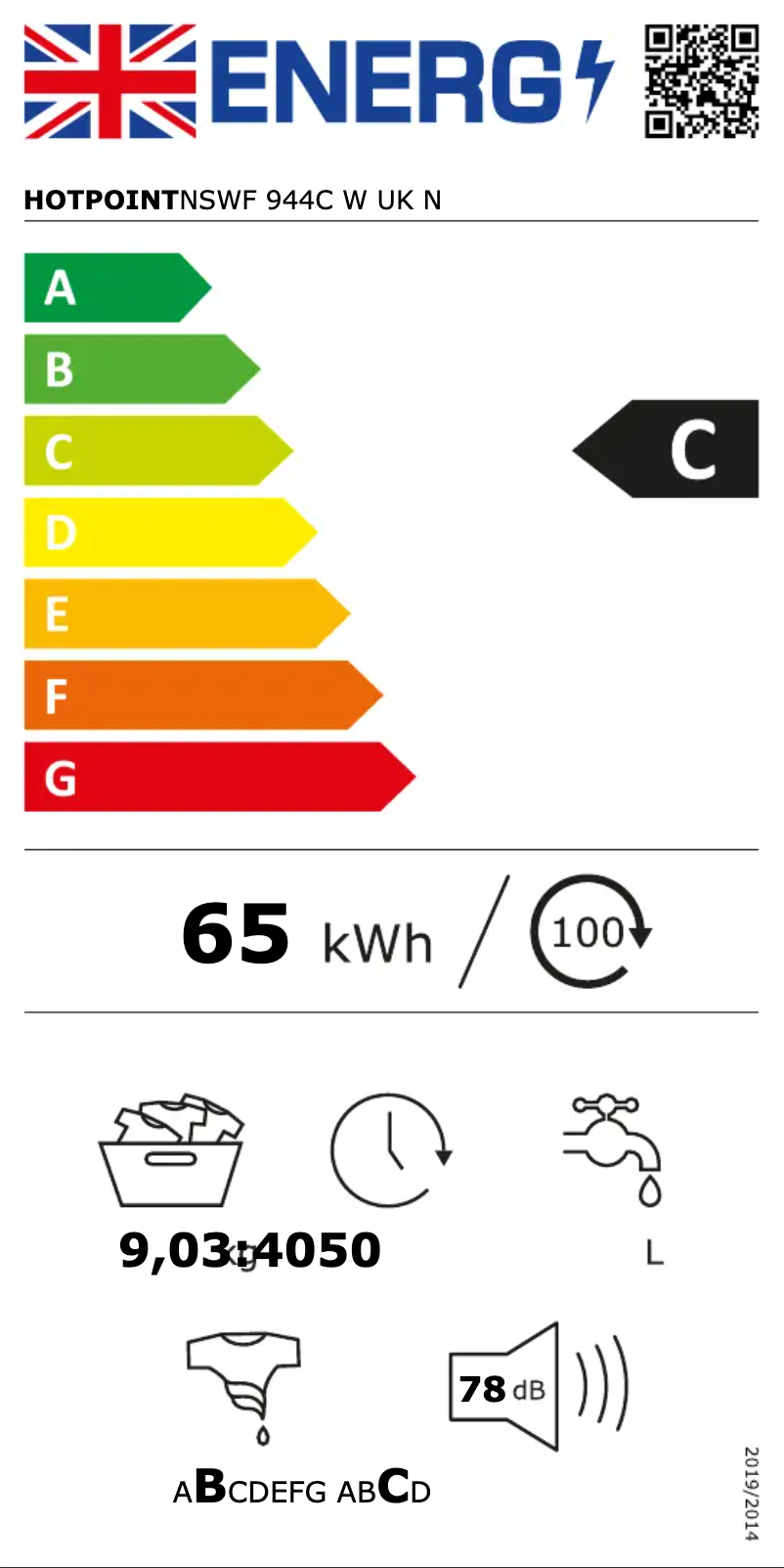 Page n°1 - Label énergétique Hotpoint NSWF 944C W UK N