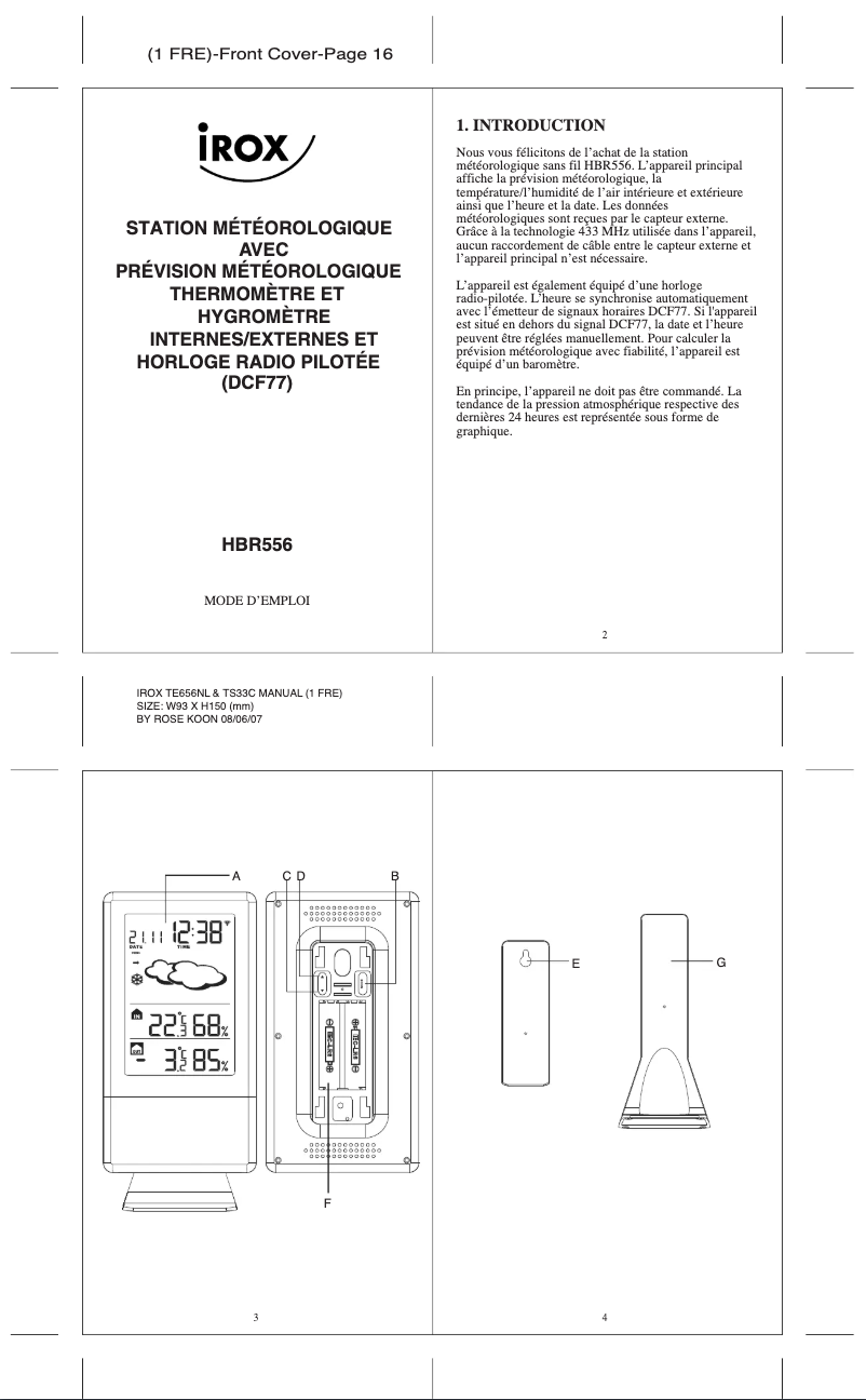 Page n°1 - Manuel utilisateur Irox HBR556