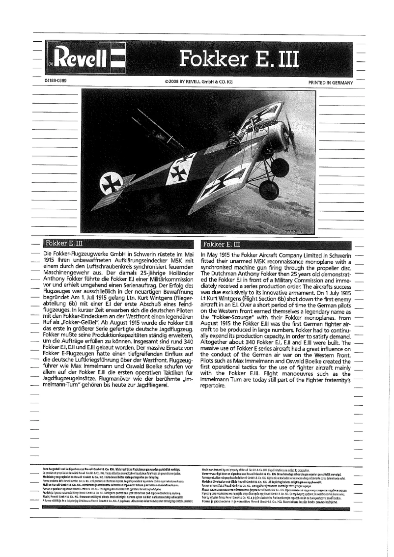 Page n°1 - Manuel utilisateur Revell Fokker E.III